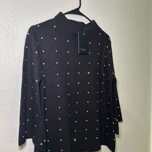Fate black small Embellished 3/4 Sleeve Blouse with Mandarin collar